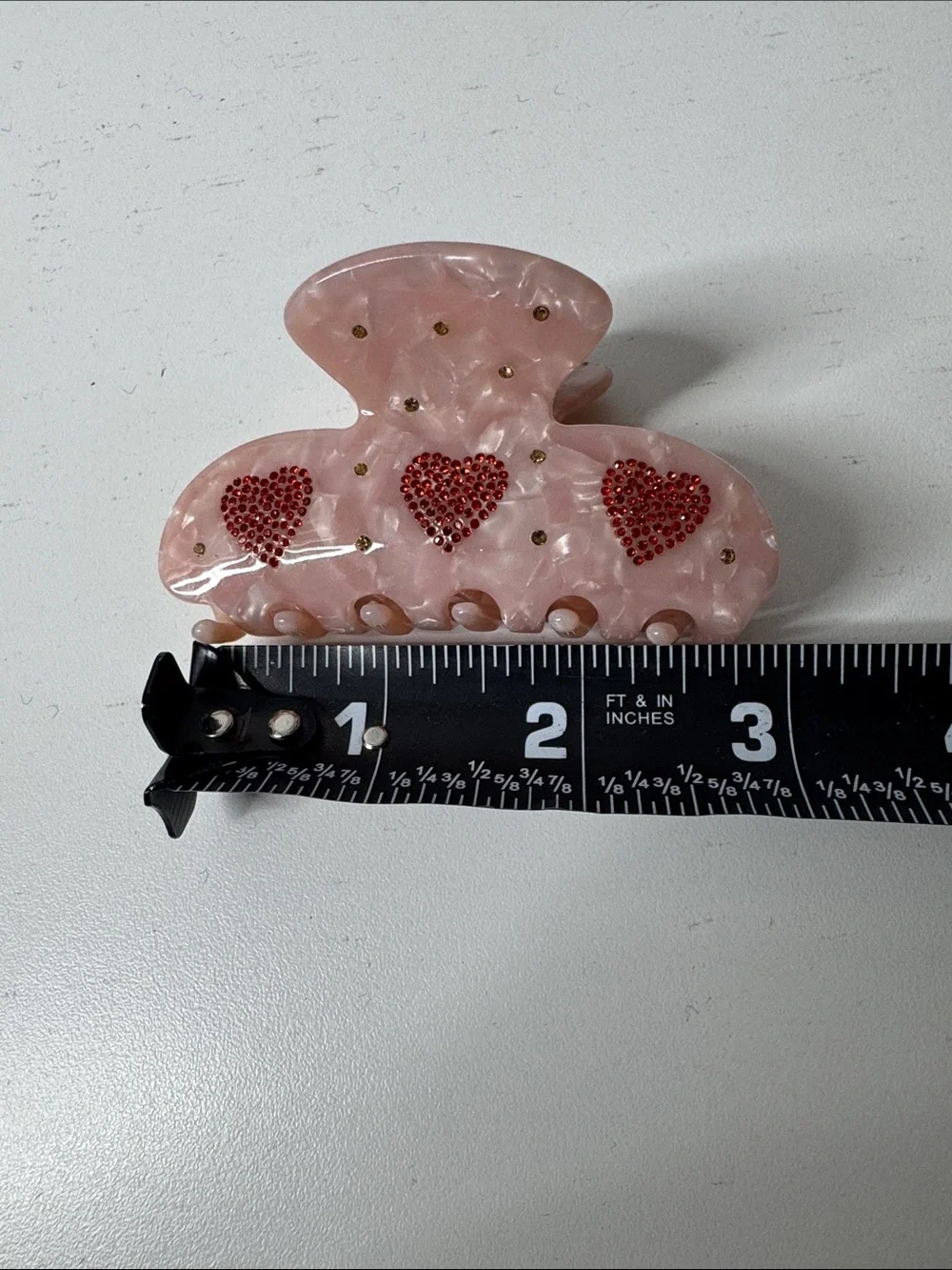 Emi Jay Sweetheart Clip Pink Marble Red Rhinestone Hearts Hair Claw